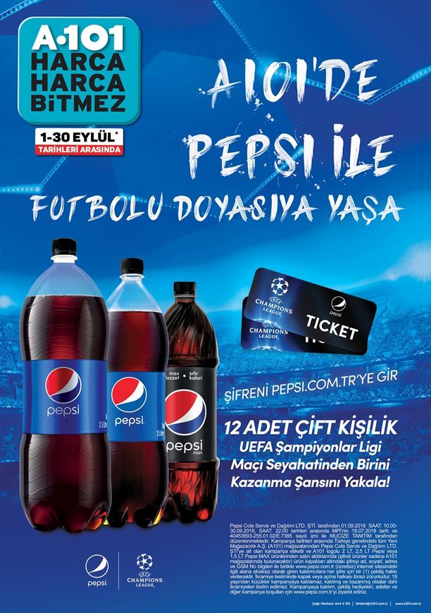 A101 1 Eylül - 30 Eylül 2018 Pepsi Şampiyonlar Ligi Kampanyası