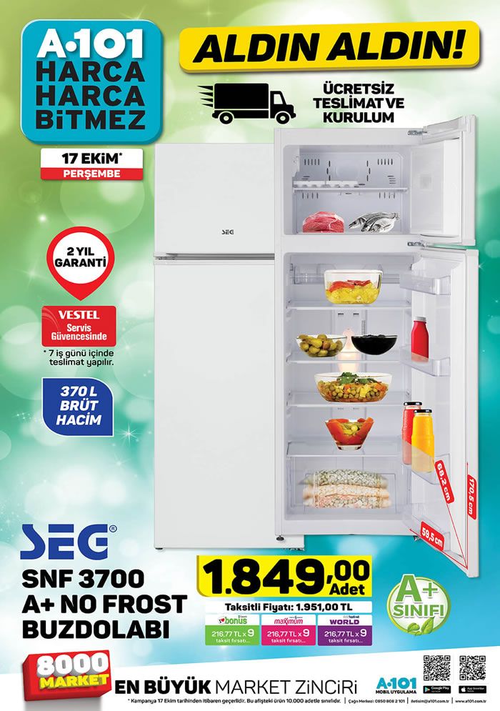 A101 17 Ekim 2019 Aktüel Kataloğu - SEG No Frost Buzdolabı