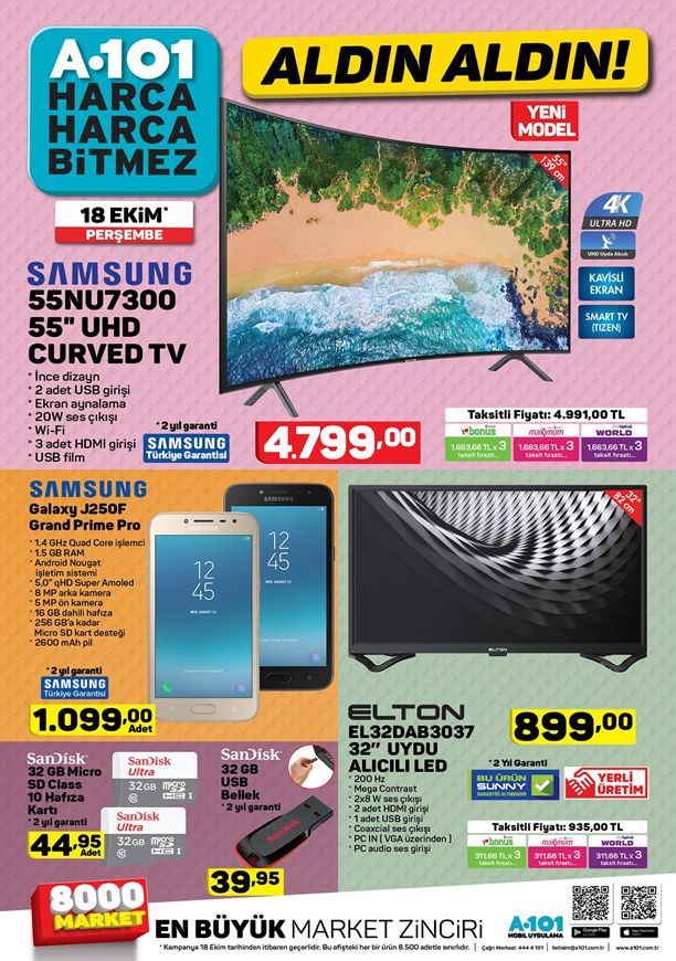 A101 18 Ekim 2018 Kataloğu - Samsung 55NU7300 UHD Curved Tv
