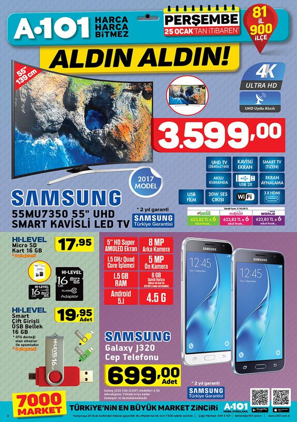 A101 25 Ocak 2018 Kataloğu - Samsung 4K UHD Smart Kavisli Led Tv