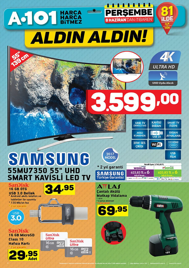 A101 8 Haziran 2017 Katalogu - Samsung UHD Smart Kavisli Led Tv