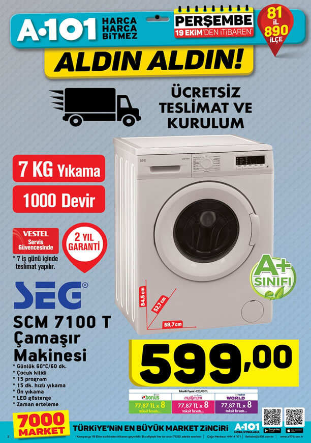 A101 Çamaşır Makinesi - 19 Ekim 2017 Kataloğu