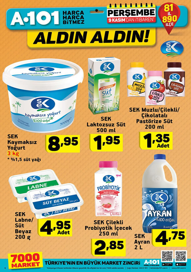A101 Market 9 Kasım 2017 Kataloğu - Sek Süt