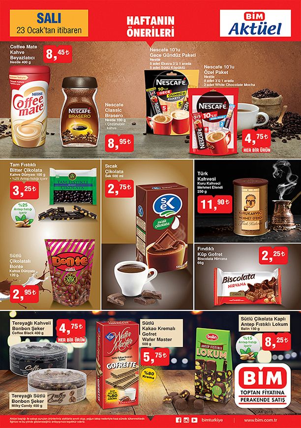 BİM Market 23 Ocak 2018 Salı Fırsatları Kahve Fiyatları Aktüel Ürünler