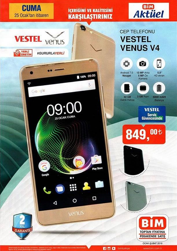 BİM Market Vestel Venüs V4 Cep Telefonu 25 Ocak 2019 Cuma