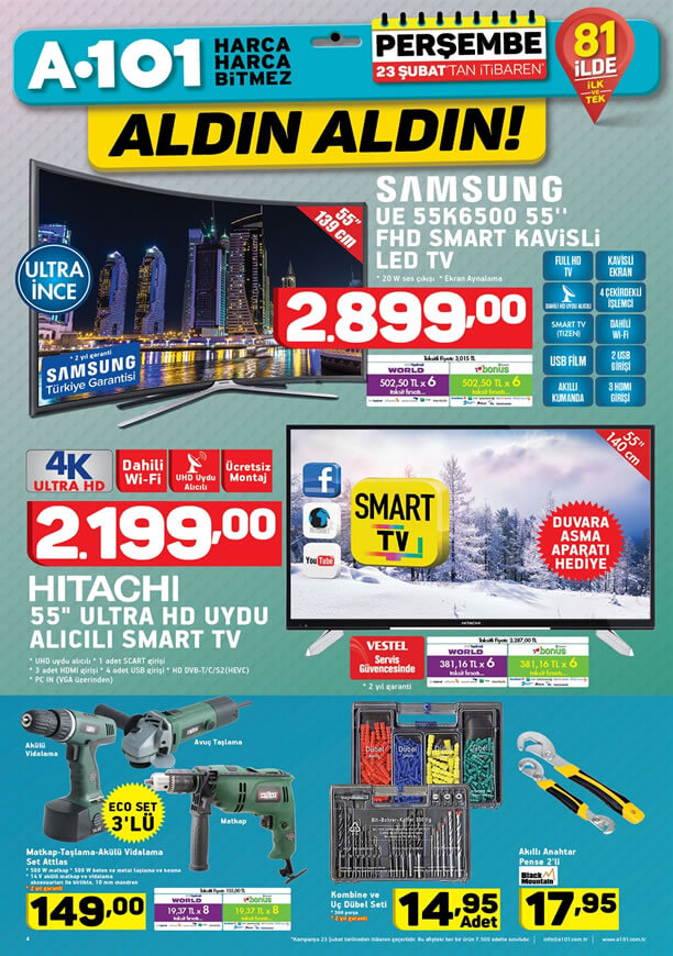 A101 23 Şubat - 2 Mart 2017 Katalogu - Samsung Led Tv