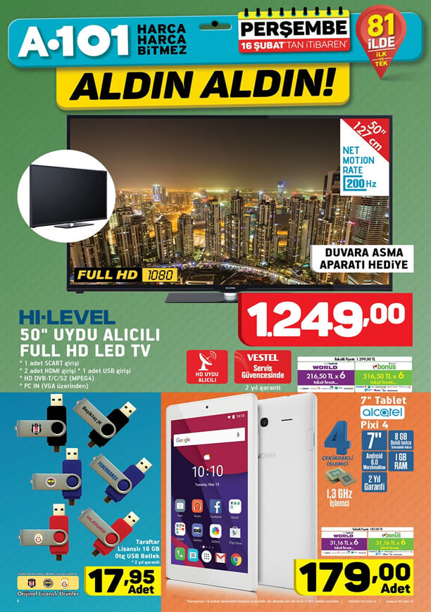 A101 Aktüel 16 Şubat 2017 Katalogu - LED Tv