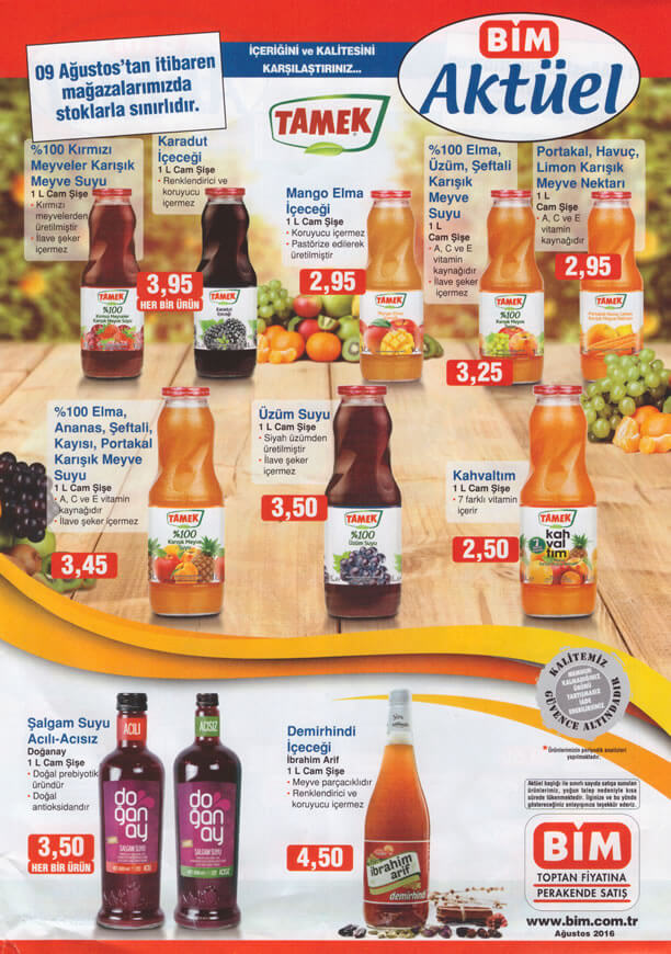 BİM Fırsat Ürünleri 9 Ağustos 2016 Katalogu - Tamek Meyve Suyu