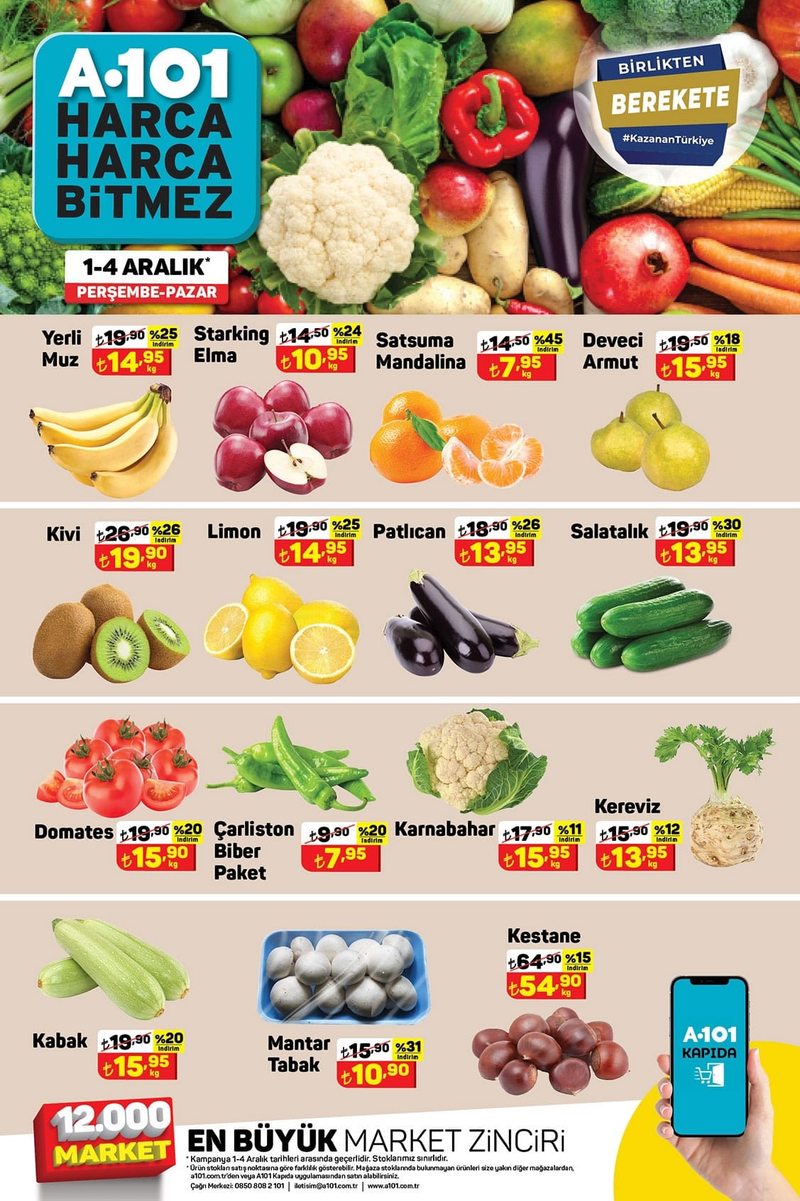 A101 1 - 4 Aralık 2022 Meyve ve Sebze Fiyatları