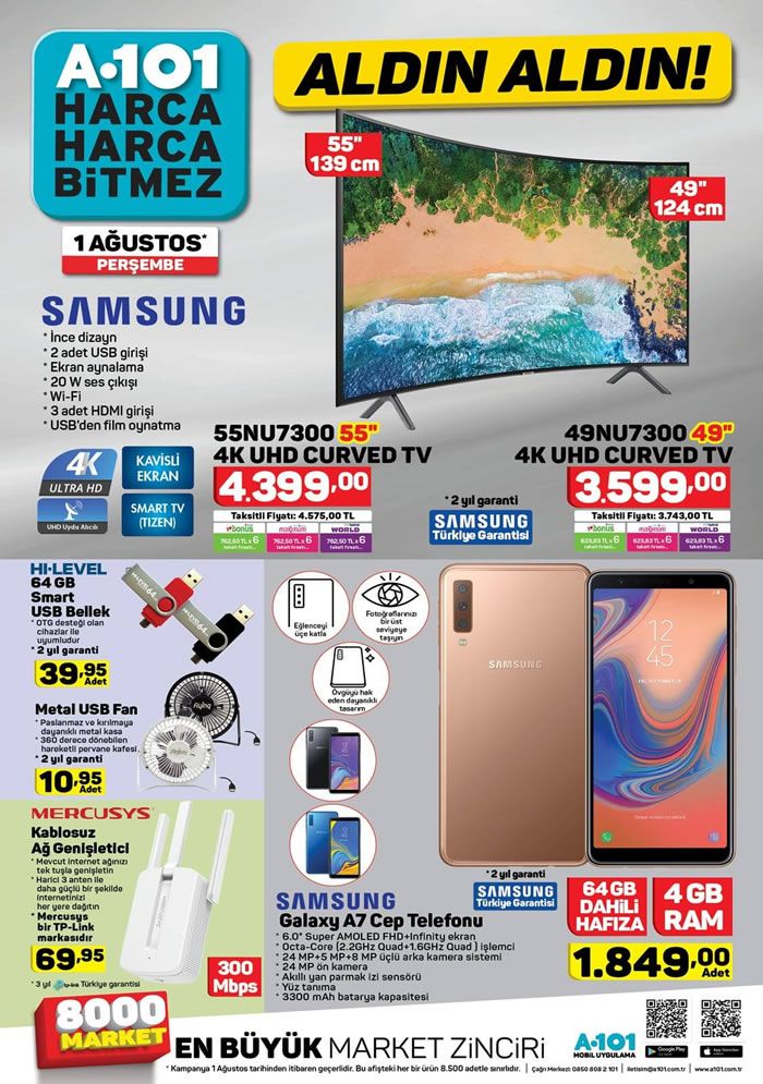 A101 1 Ağustos 2019 Aktüel Kataloğu - Samsung 4K Curved Tv