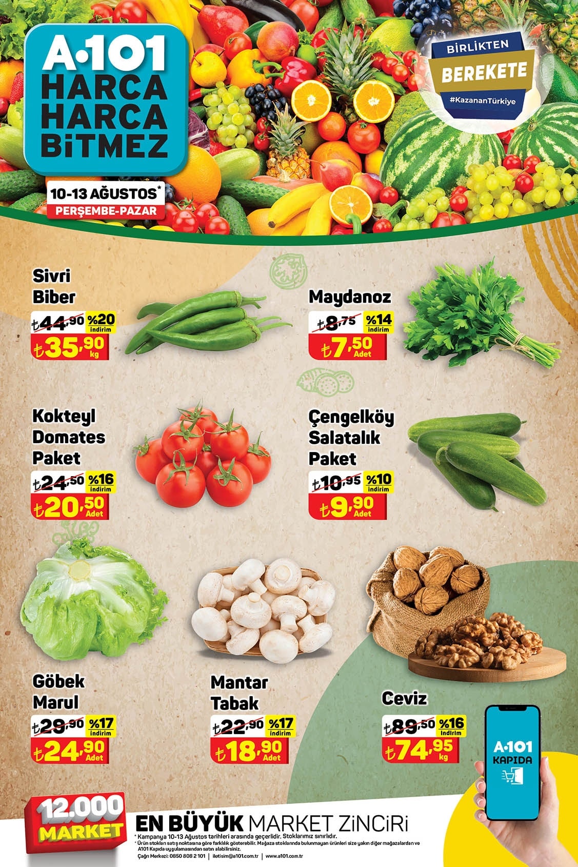 A101 10 - 13 Ağustos 2023 Meyve ve Sebze Fiyatları