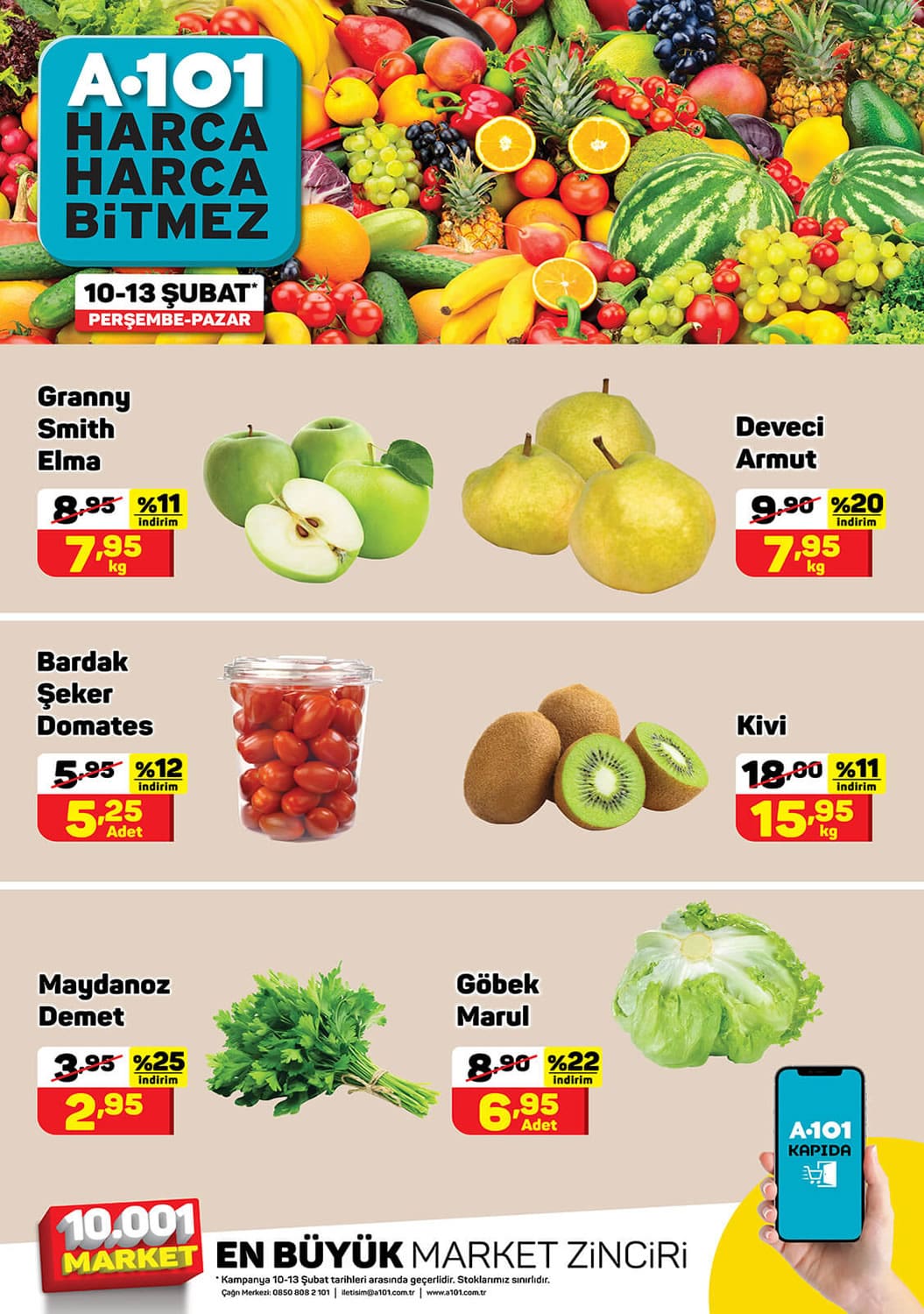 A101 10 - 13 Şubat 2022 Meyve Sebze Fiyatları