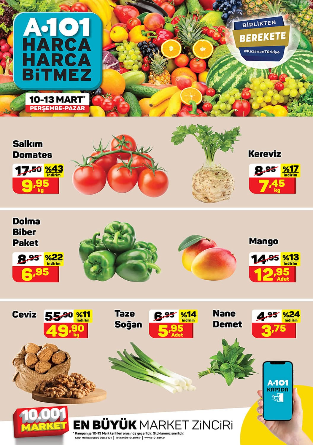 A101 10 Mart - 13 Mart 2022 Meyve ve Sebze Fiyatları