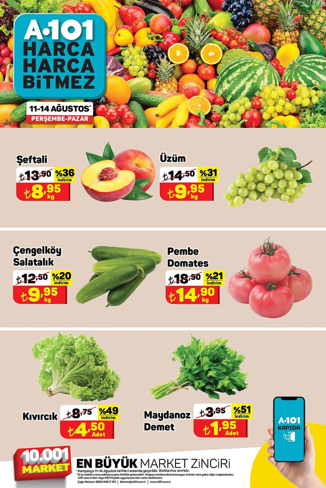 A101 11 - 14 Ağustos 2022 Meyve ve Sebze Fiyatları