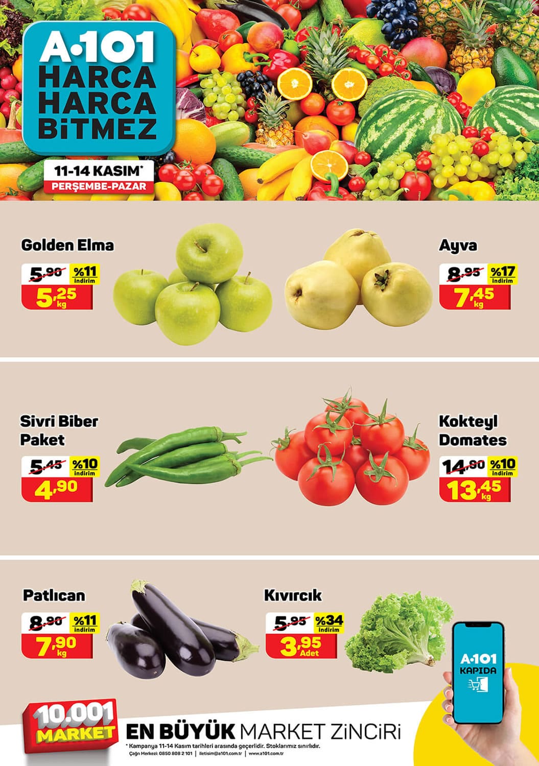 A101 11 - 14 Kasım 2021 Meyve ve Sebze Fiyatları