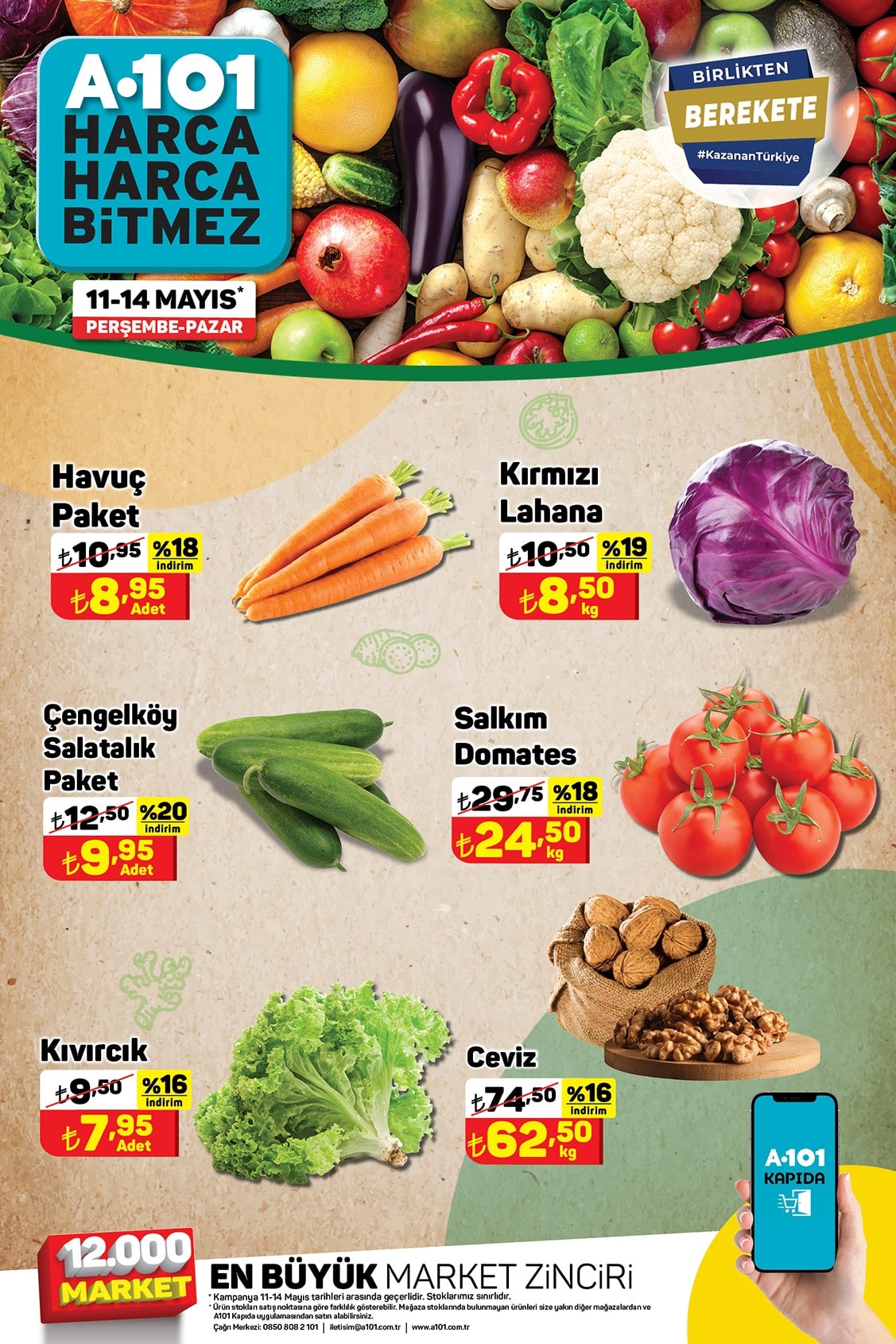 A101 11 - 14 Mayıs 2023 Meyve ve Sebze Fiyatları
