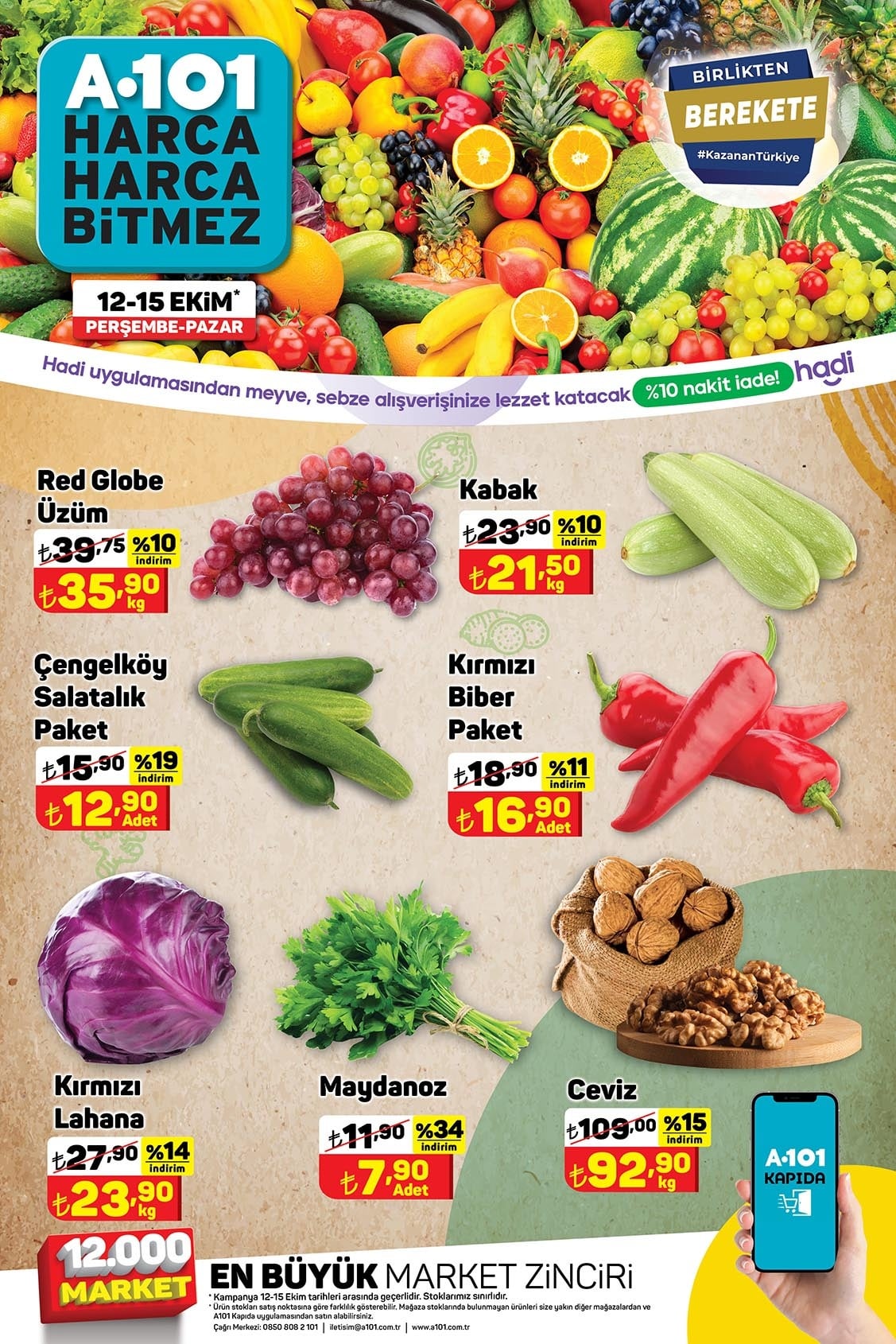 A101 12 - 15 Ekim 2023 Meyve ve Sebze Fiyatları