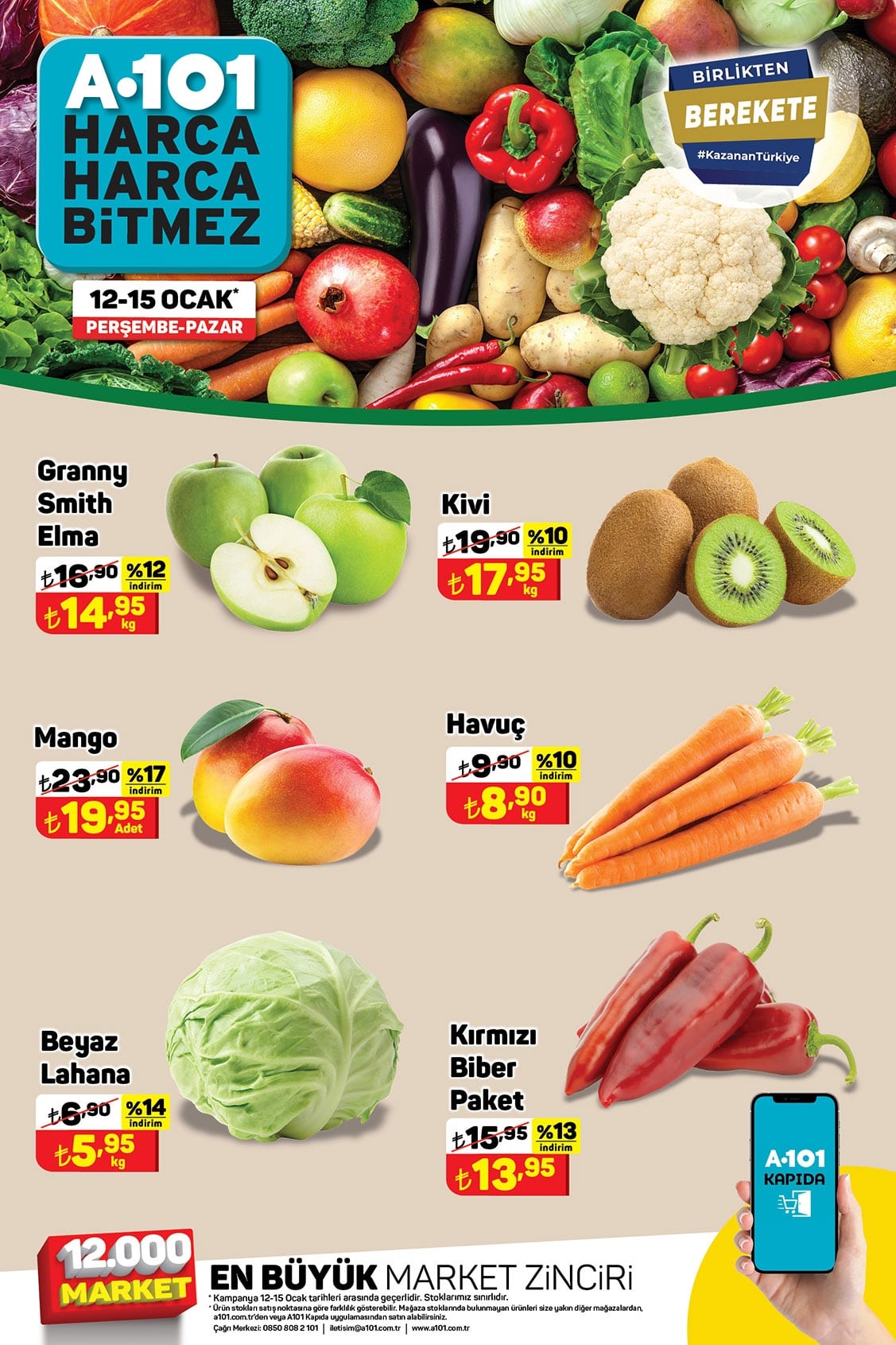 A101 12 - 15 Ocak 2023 Meyve ve Sebze Fiyatları
