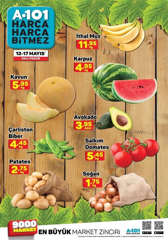 A101 12 - 17 Mayıs 2020 Meyve Sebze İndirimli Fiyatları