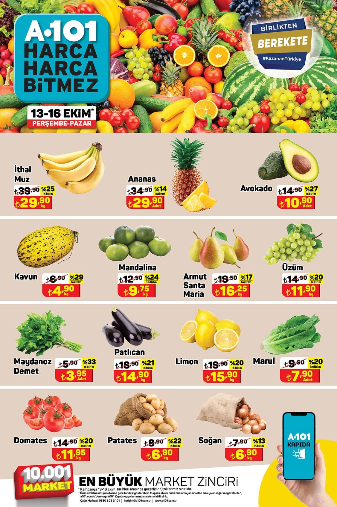 A101 13 - 16 Ekim 2022 Meyve ve Sebze Fiyatları