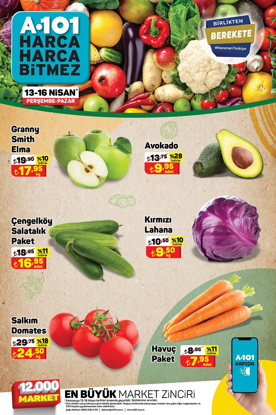 A101 13 - 16 Nisan 2023 Meyve ve Sebze Fiyatları