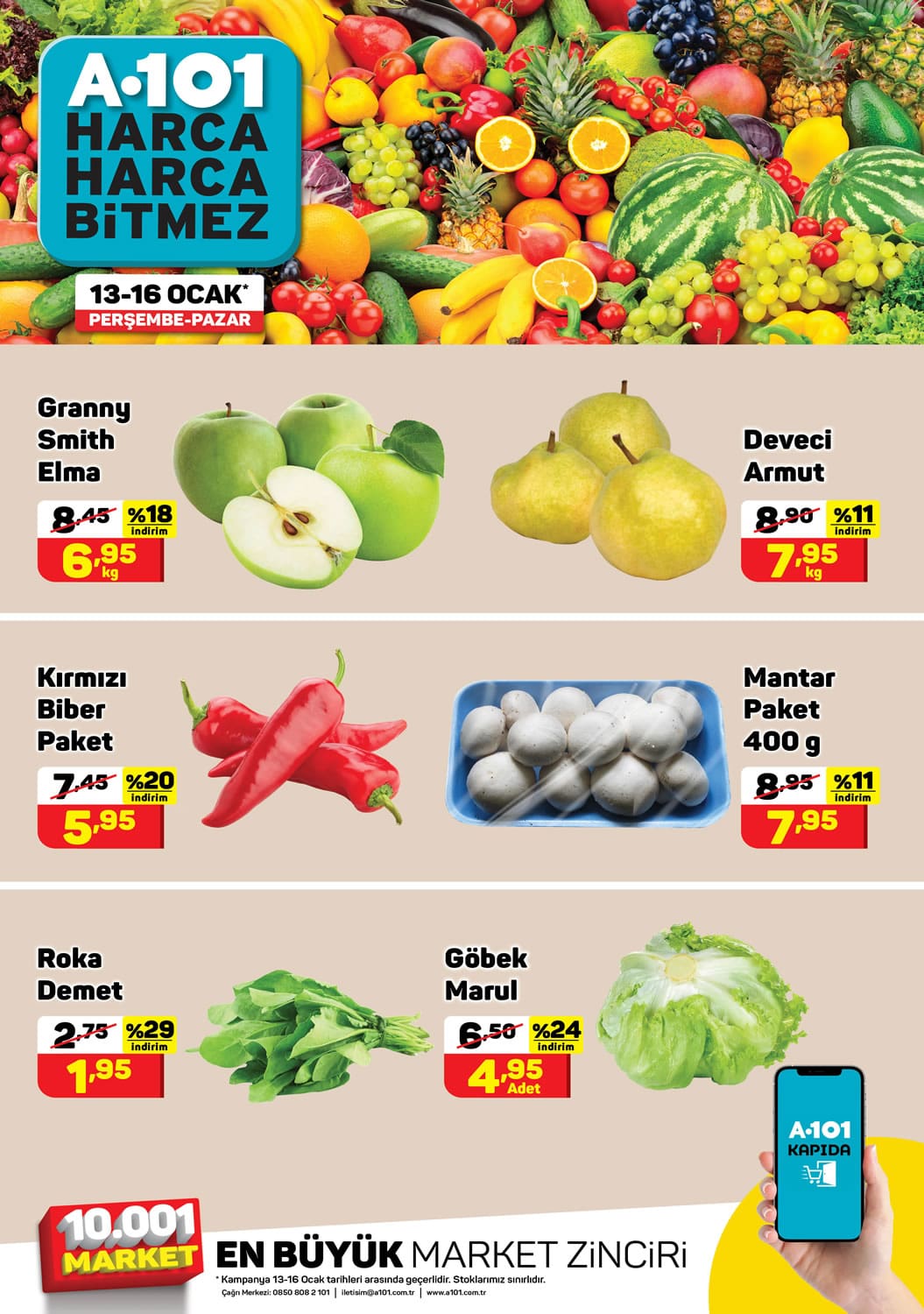 A101 13 - 16 Ocak 2022 Meyve ve Sebze Fiyatları
