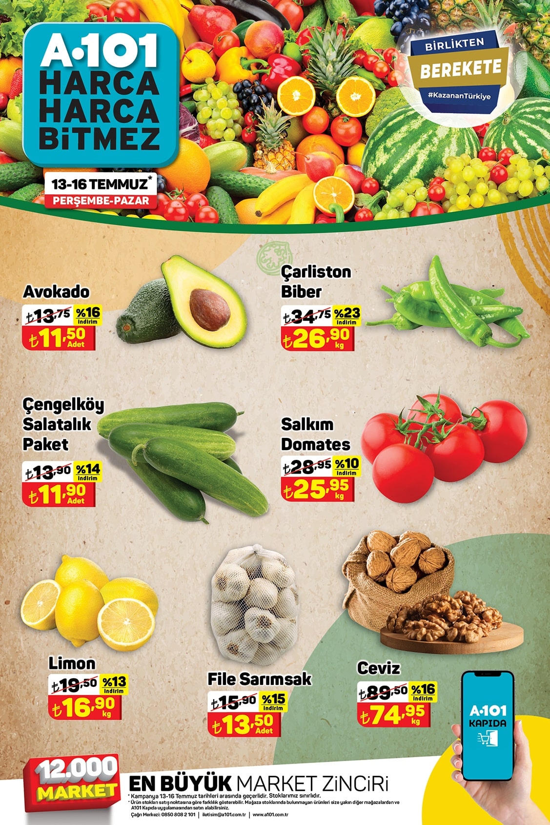 A101 13 - 16 Temmuz 2023 Meyve ve Sebze Fiyatları