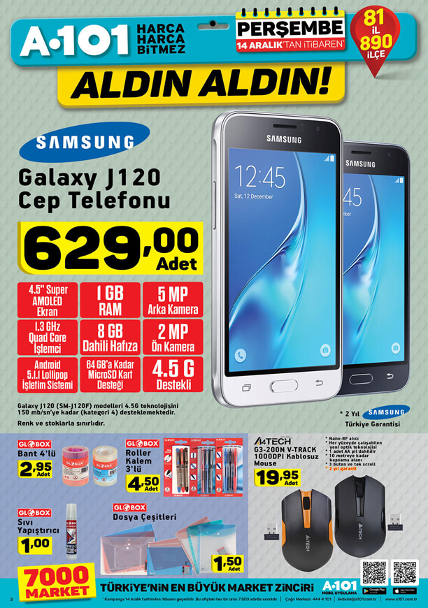 A101 14 Aralık 2017 Aktüel - Samsung Galaxy J120 Cep Telefonu