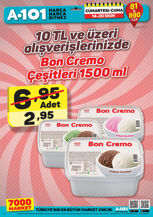 A101 14 Ekim 2017 - Bon Cremo Dondurma