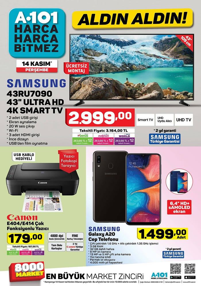 A101 14 Kasım 2019 Aktüel Kataloğu - Samsung 4K Smart Televizyon