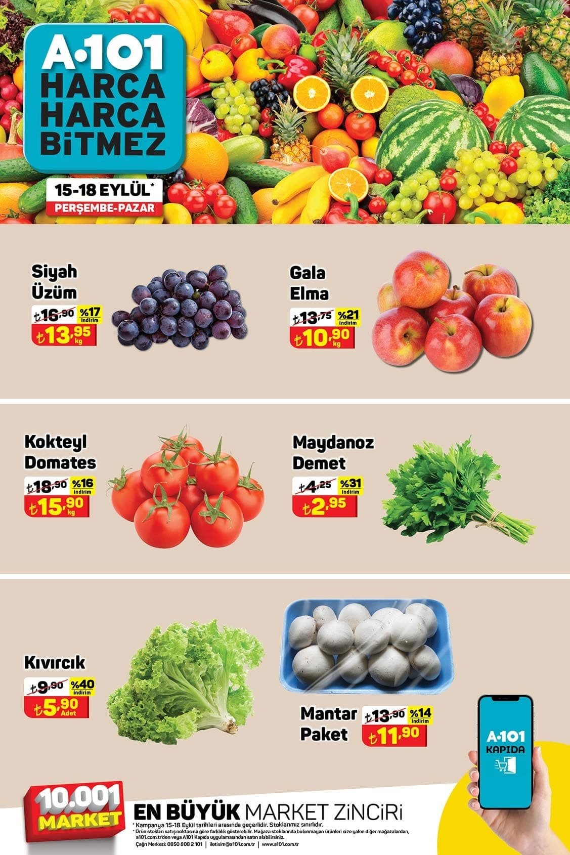 A101 15 - 18 Eylül 2022 Meyve ve Sebze Fiyatları