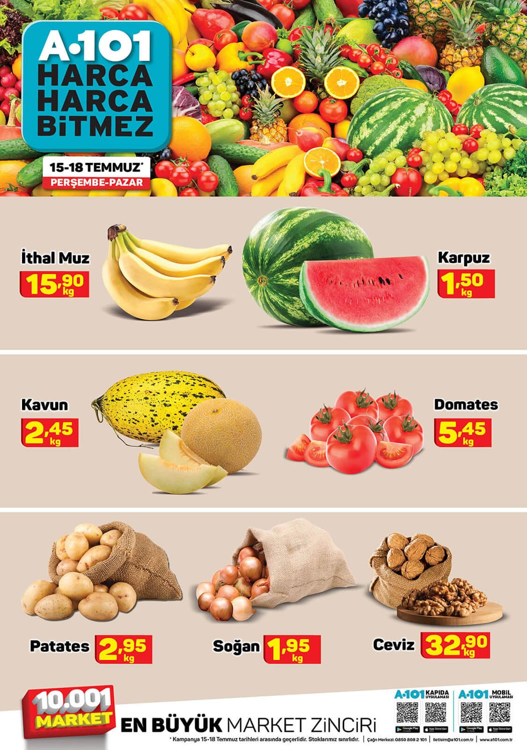 A101 15 - 18 Temmuz 2021 Meyve ve Sebze Fiyatları