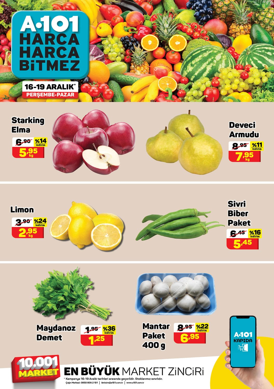 A101 16 - 19 Aralık 2021 Meyve ve Sebze Fiyatları