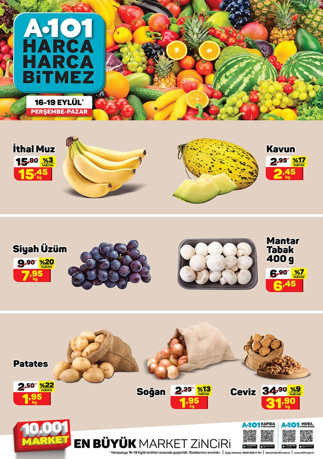A101 16 - 19 Eylül 2021 Meyve Sebze Fiyatları