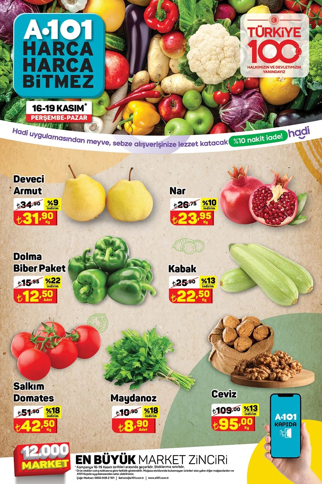 A101 16 - 19 Kasım 2023 Meyve ve Sebze Fiyatları