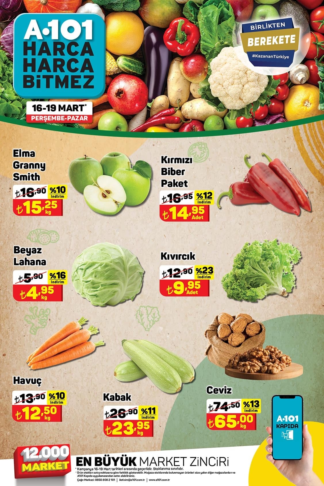 A101 16 - 19 Marrt 2023 Meyve ve Sebze Fiyatları