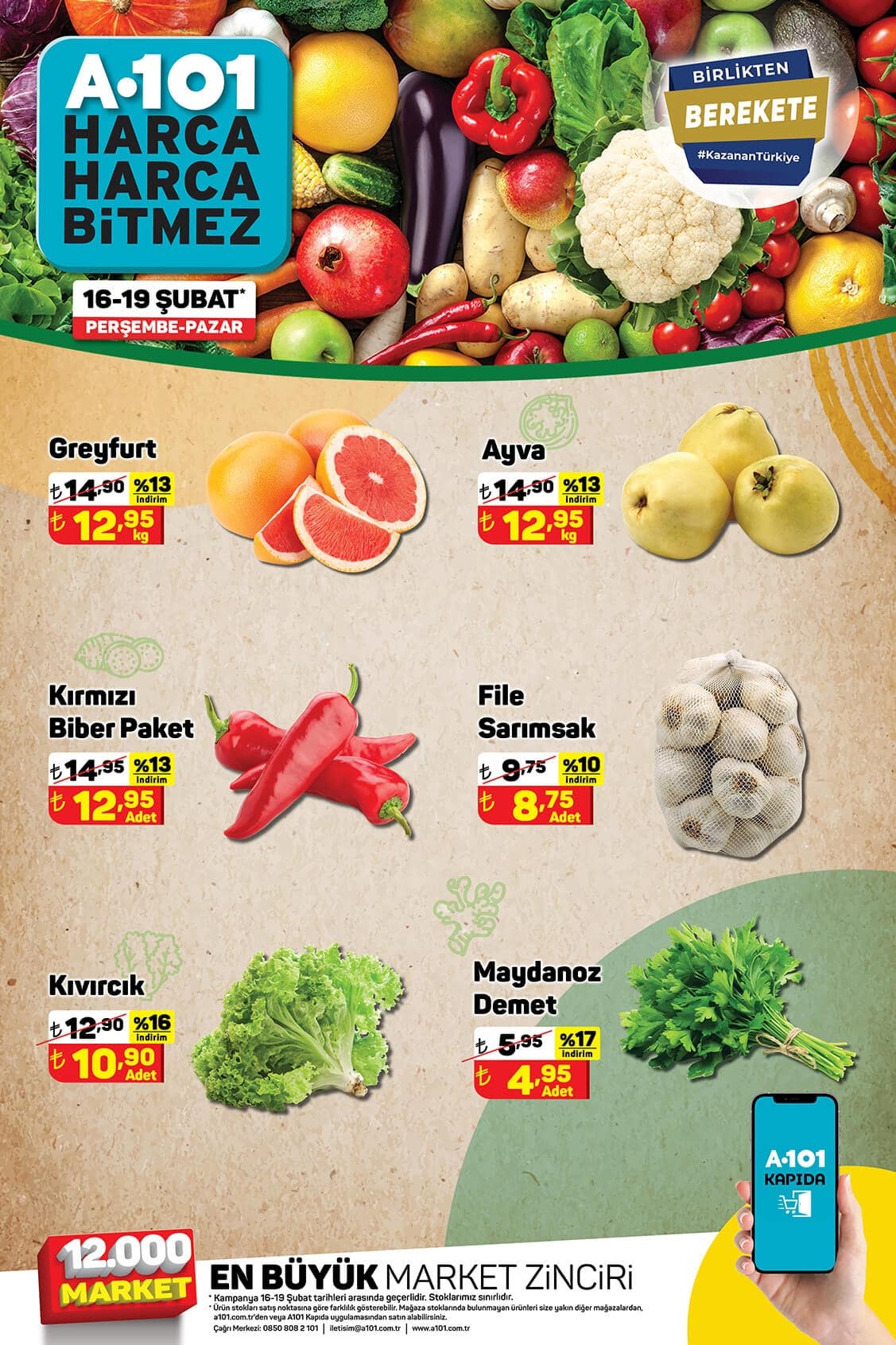 A101 16 - 19 Şubat 2023 Meyve ve Sebze Fiyatları