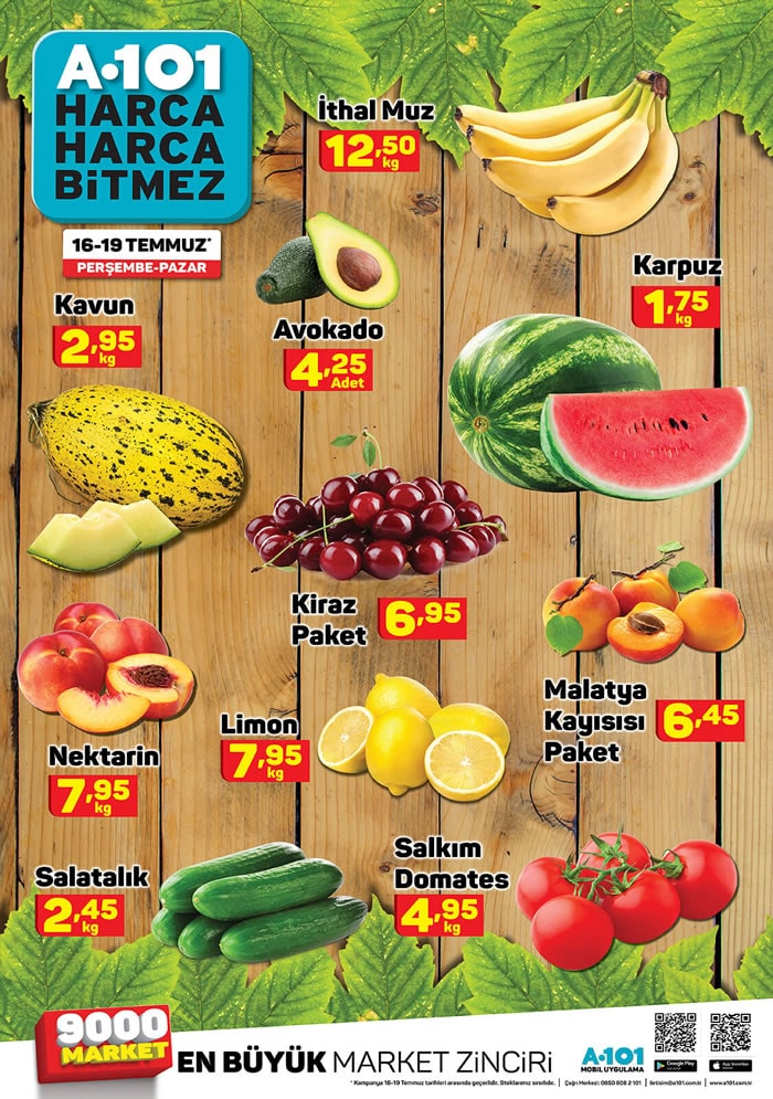 A101 16 - 19 Temmuz 2020 Meyve Sebze Fiyatları