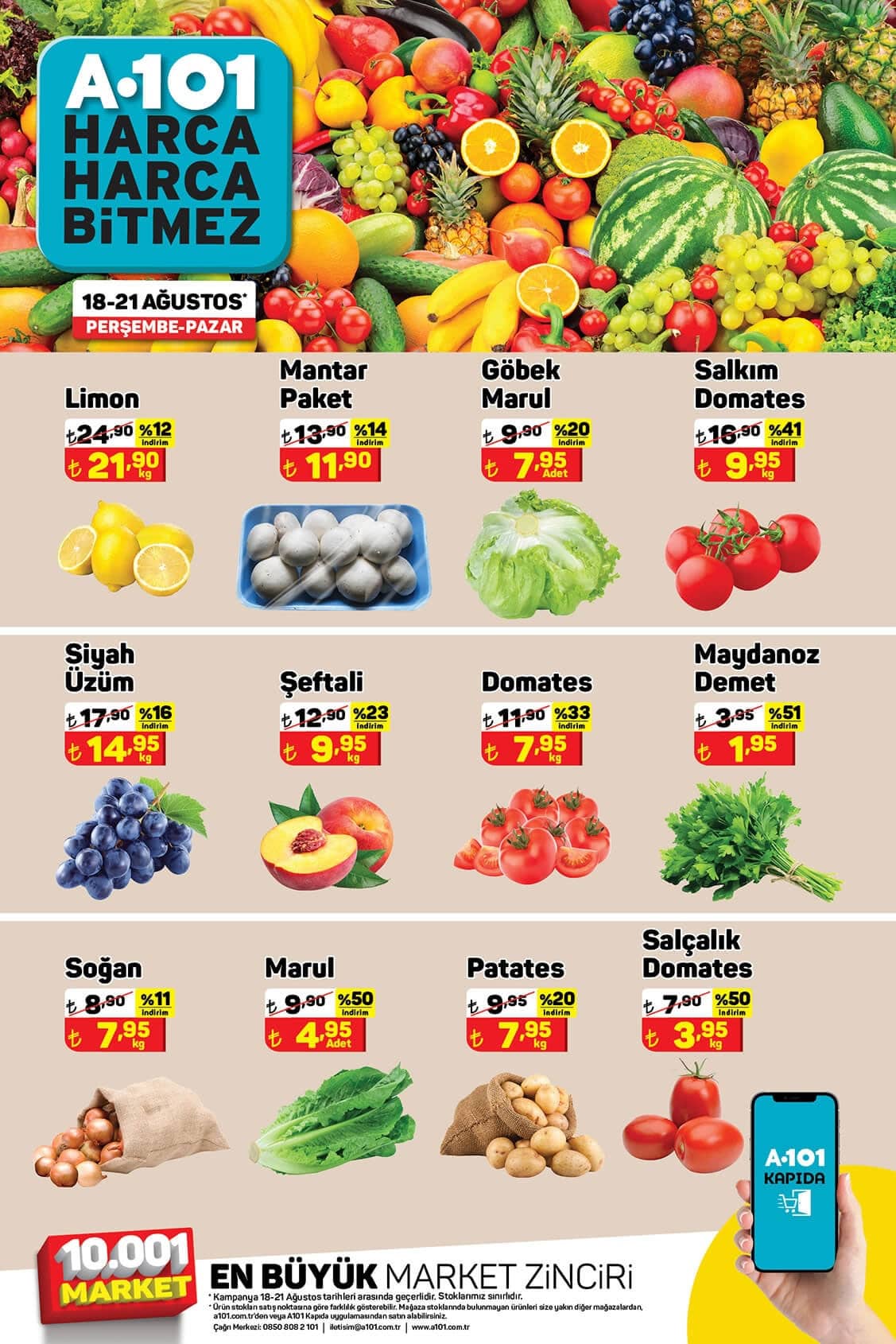 A101 18 - 21 Ağustos 2022 Meyve ve Sebze Fiyatları