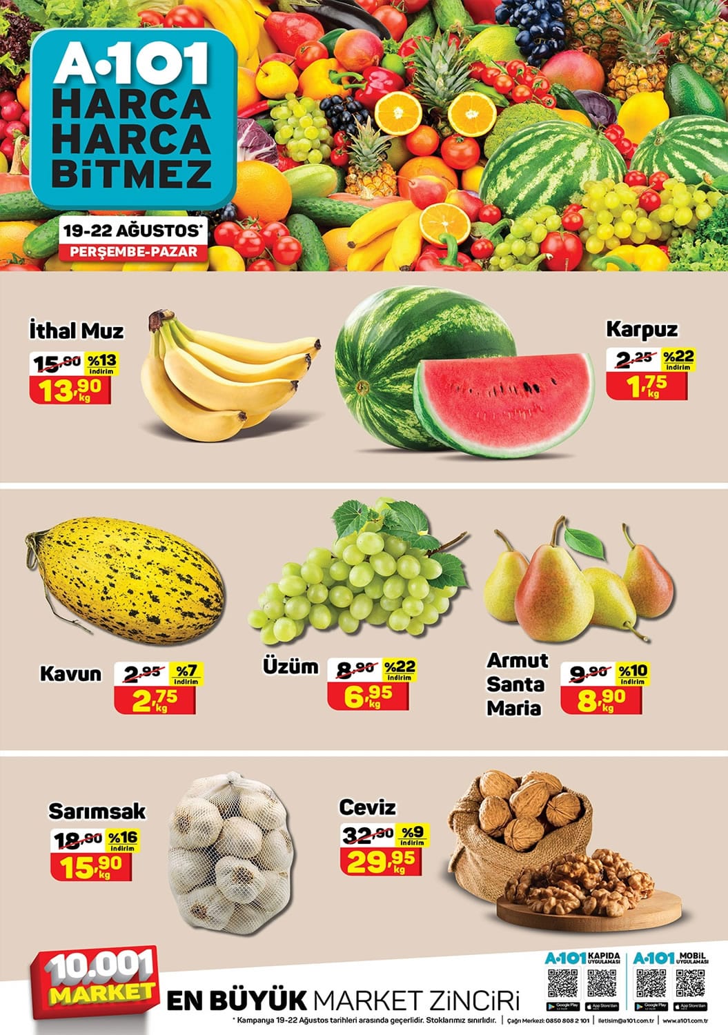 A101 19 - 22 Ağustos 2021 Meyve Sebze Fiyatları