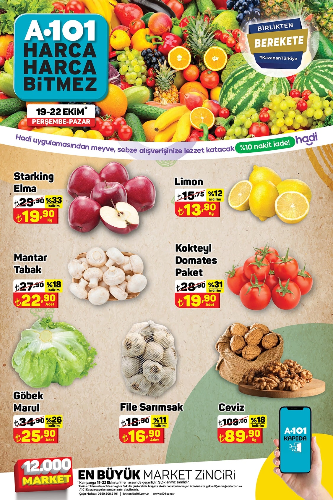 A101 19 - 22 Ekim 2023 Meyve ve Sebze Fiyatları