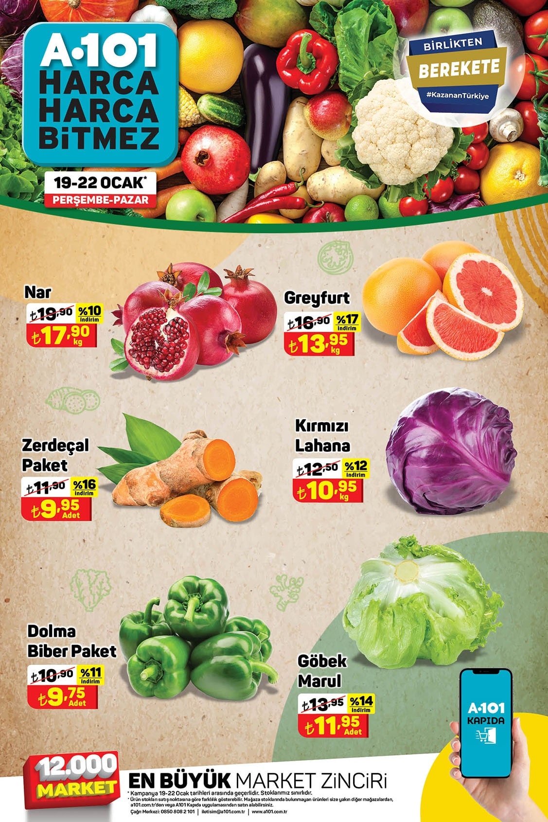 A101 19 - 22 Ocak 2023 Meyve ve Sebze Fiyatları