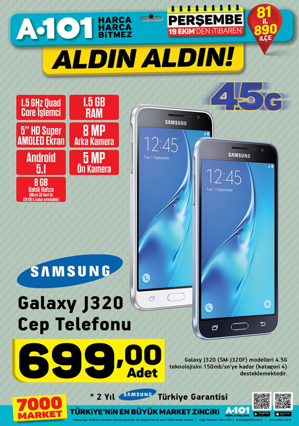 A101 19 Ekim 2017 Kataloğu - Samsung Galaxj J320 Cep Telefonu