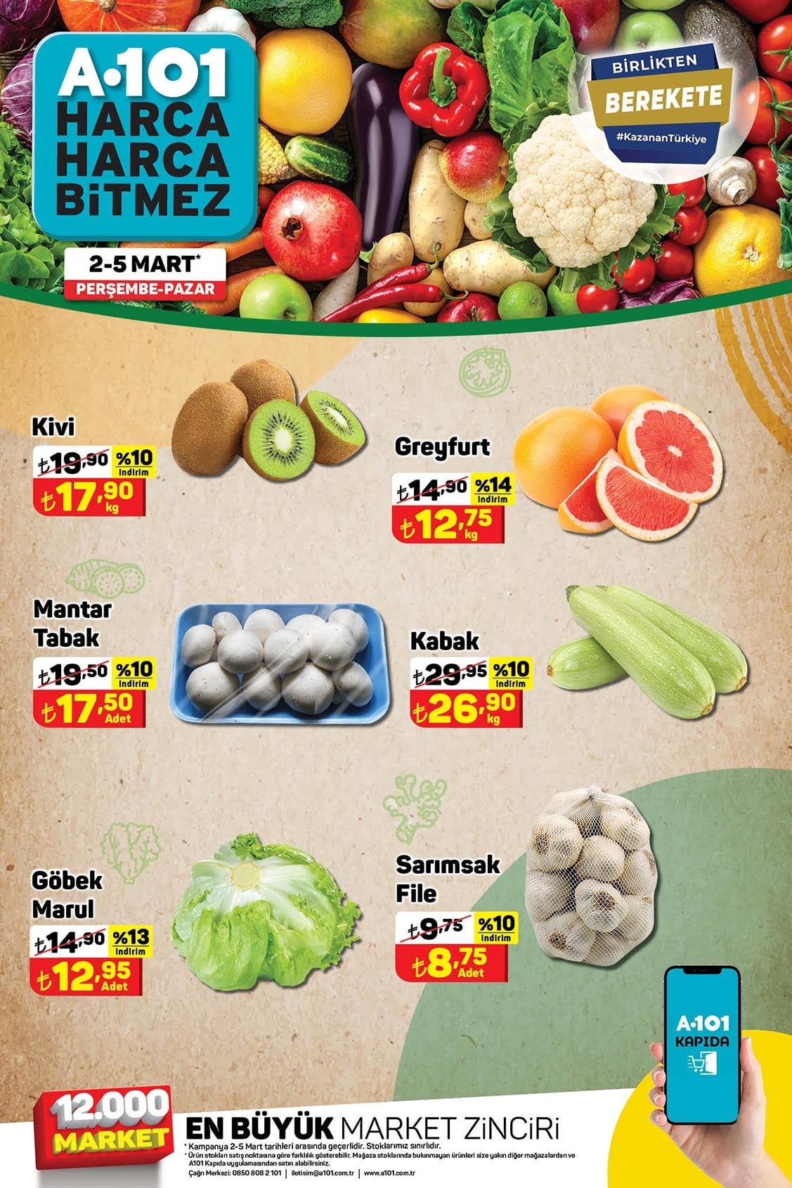 A101 2 - 5 Mart 2023 Meyve ve Sebze Fiyatları