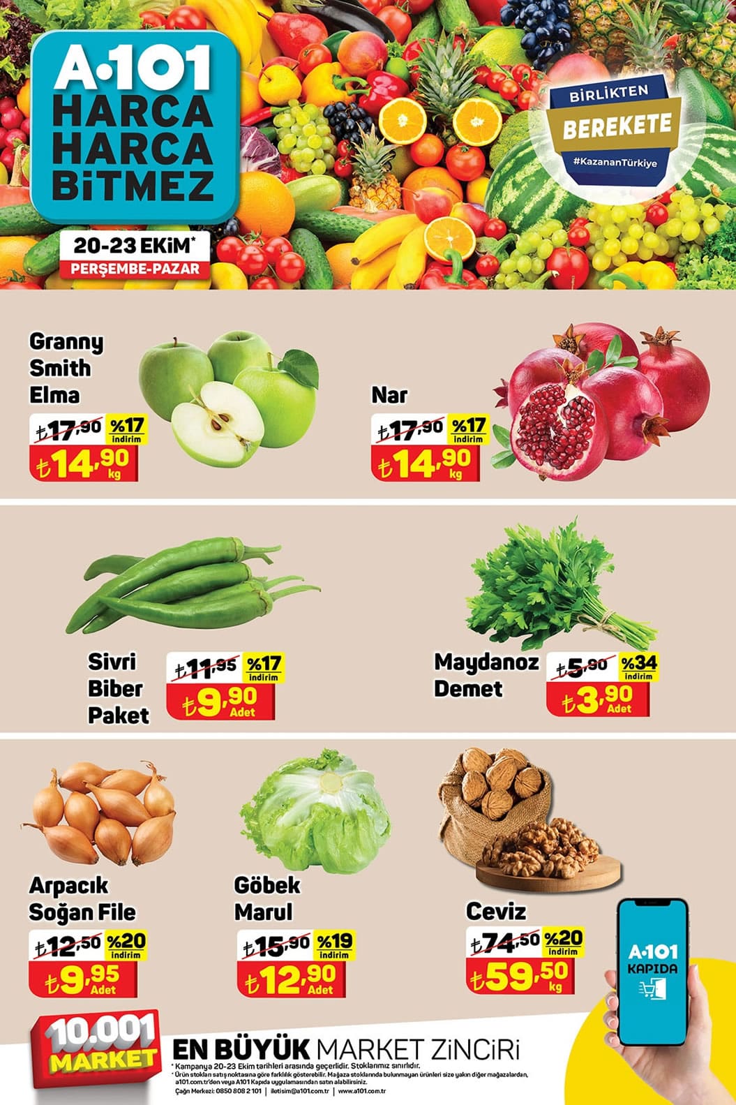 A101 20 - 23 Ekim 2022 Meyve ve Sebze Fiyatları