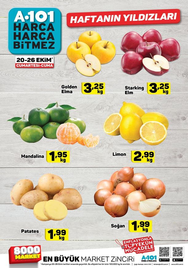 A101 20 - 26 Ekim 2018 Patates Soğan ve Meyve Fiyatları