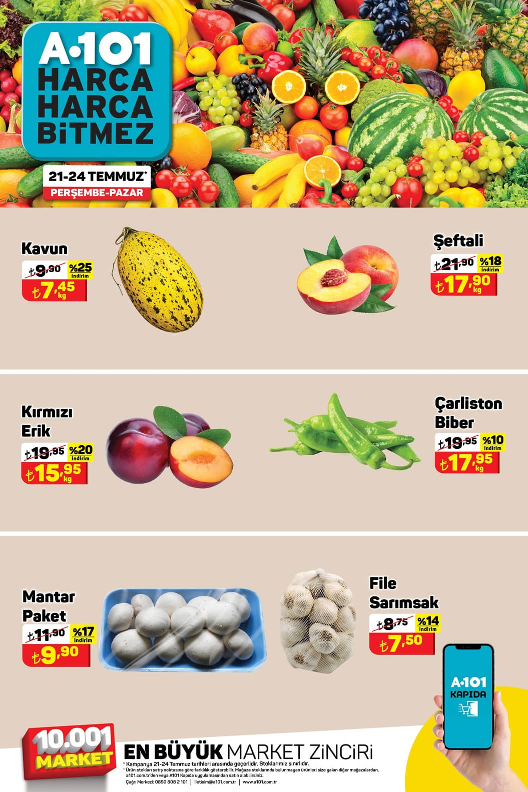 A101 21 - 24 Temmuz 2022 Meyve ve Sebze Fiyatları