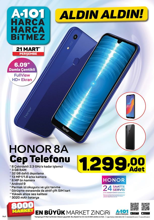 A101 21 Mart 2019 Aktüel Kataloğu - Honor 8A Cep Telefonu