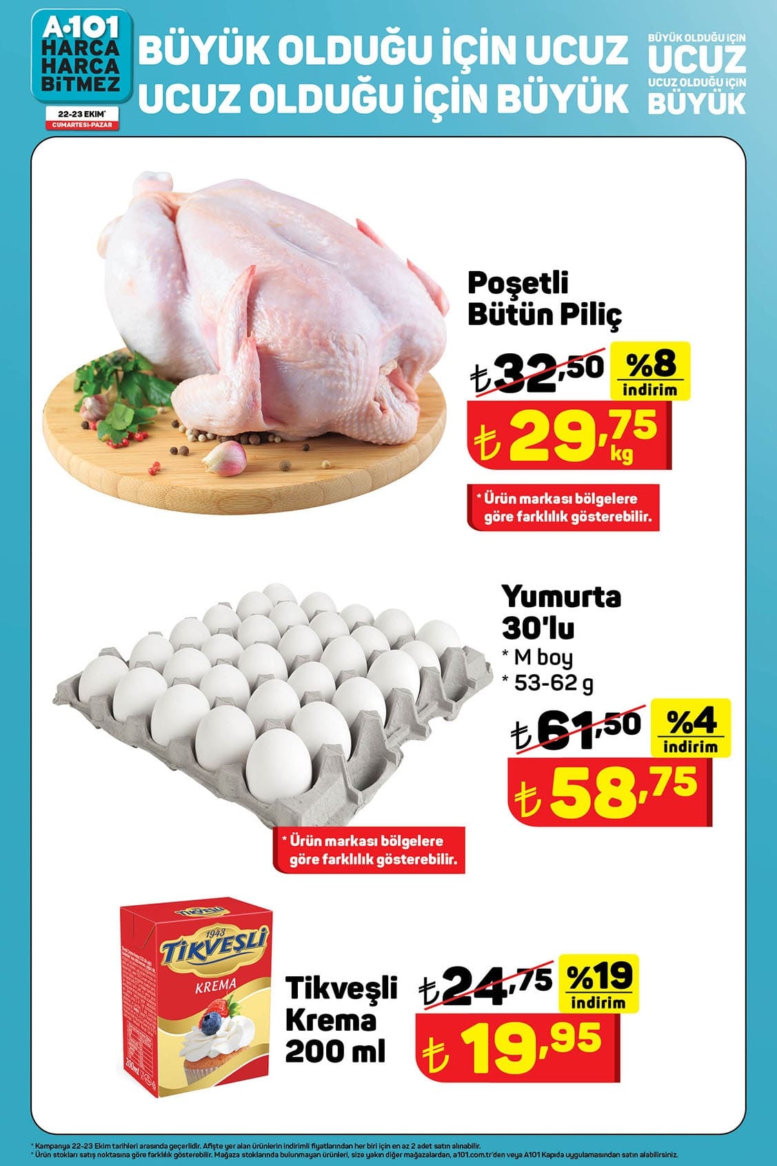 A101 22 - 23 Ekim 2022 Tavuk ve Yumurta Fiyatları