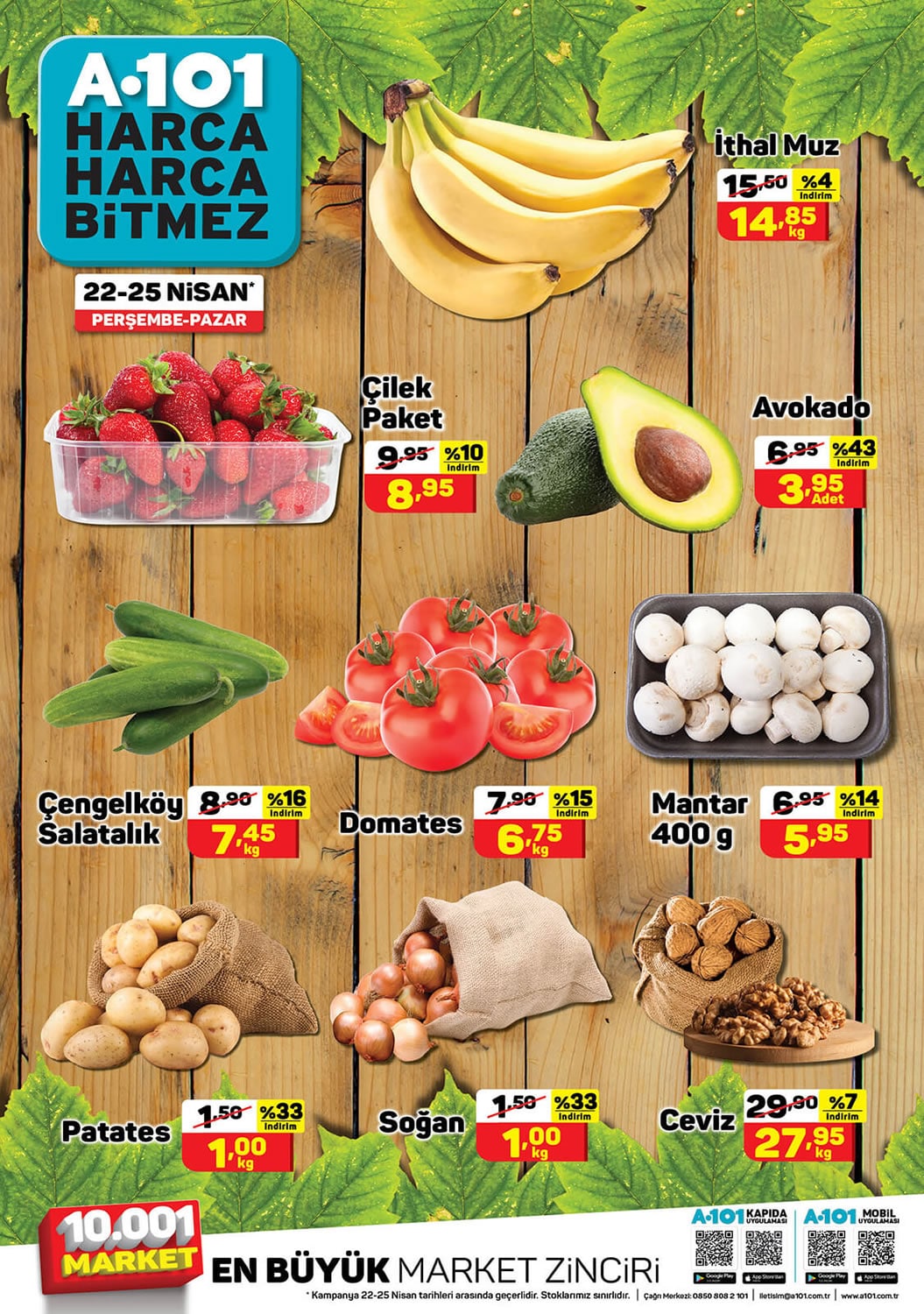 A101 22 - 25 Nisan 2021 Meyve ve Sebze Fiyatları